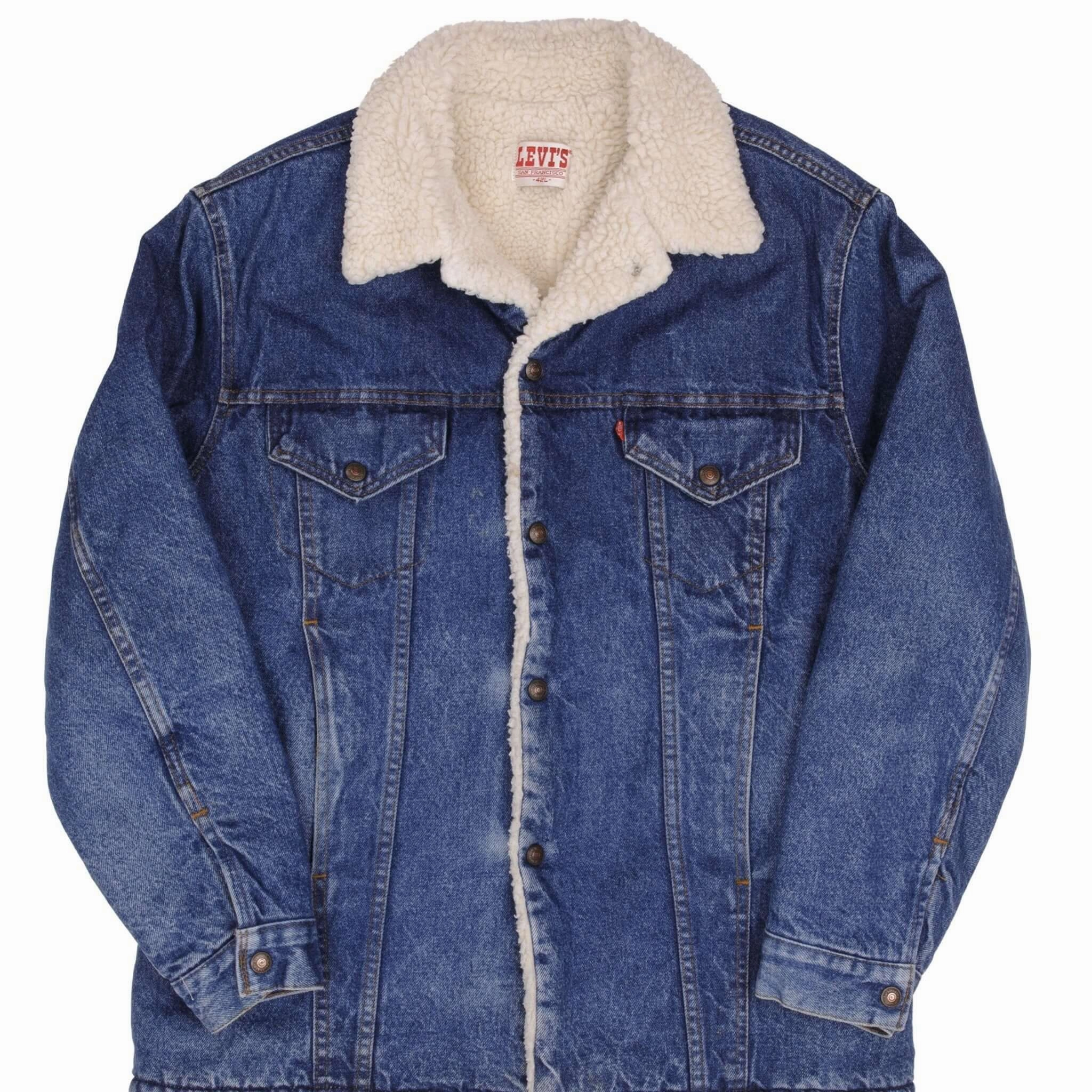 Secure Zip Pockets Corduroy VINTAGE LEVIS SHERPA TRUCKER DENIM JACKET 1980S SIZE 42L MADE IN USA