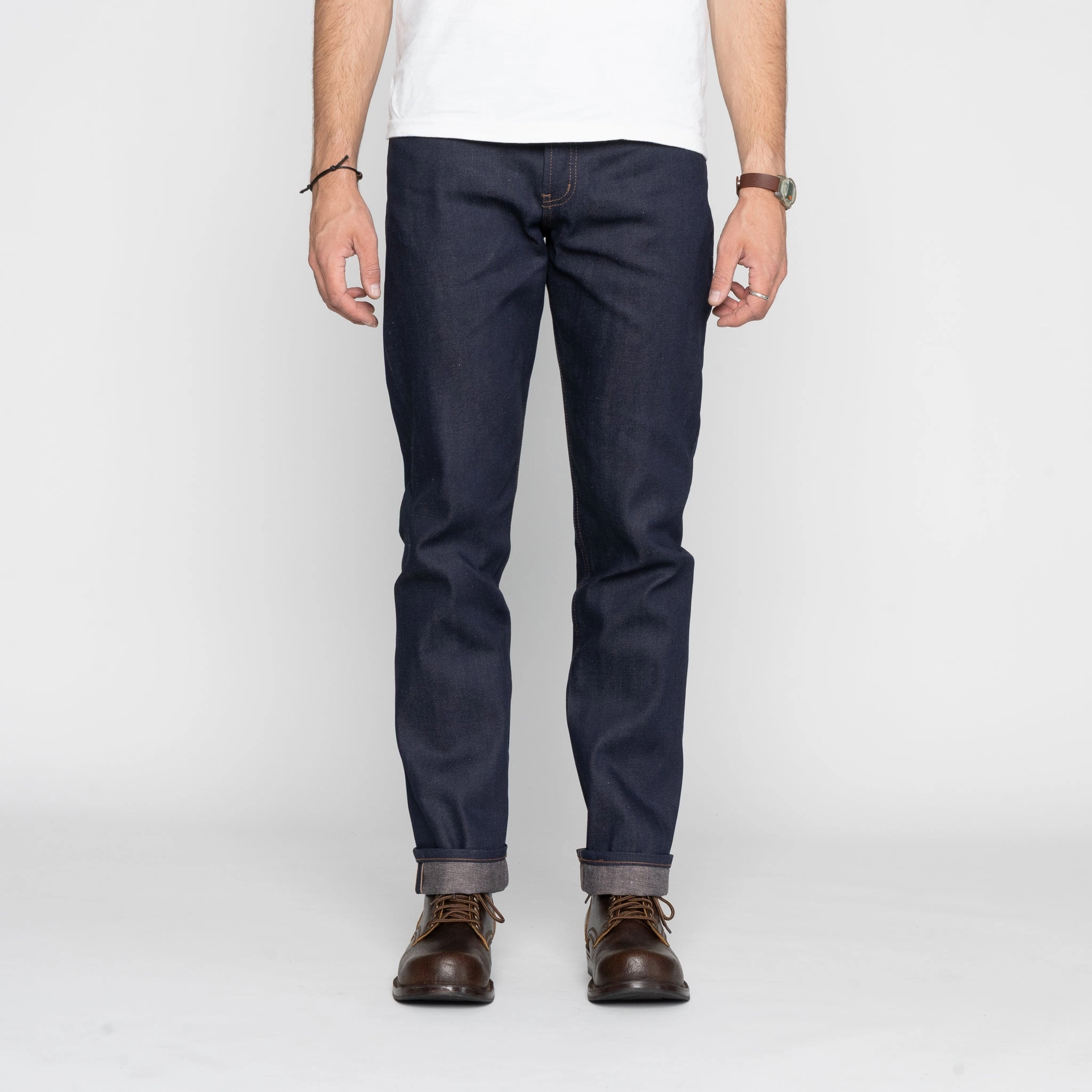Minimalist Comfort Athlete Fit Elegant Weird Guy - Coffee Dye Selvedge - Indigo
