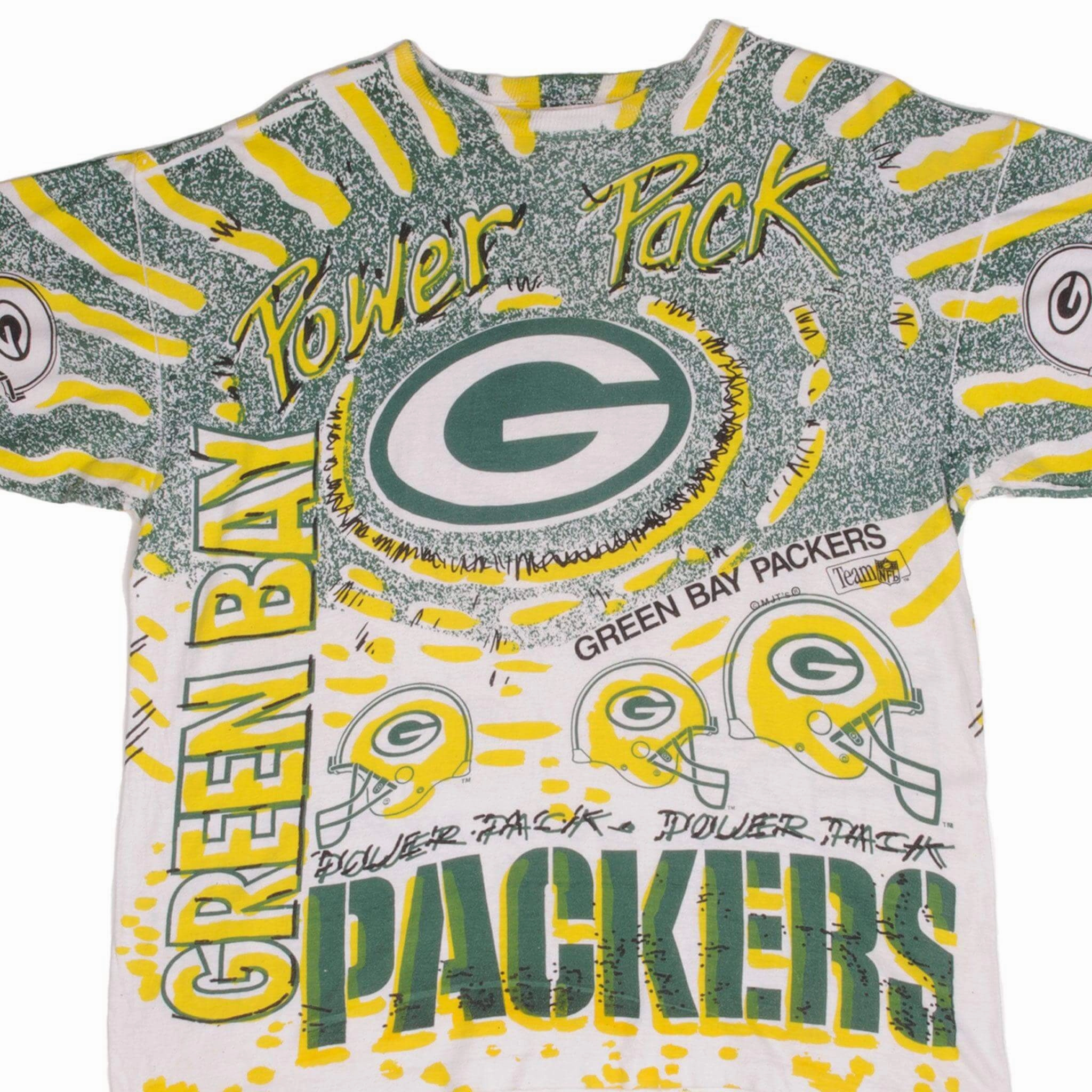 Sustainable Fibers Fresh Vibes VINTAGE NFL ALL OVER PRINT GREEN BAY PACKERS TEE SHIRT 1990S SIZE LARGE
