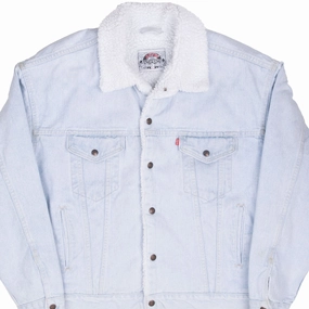 VINTAGE LEVIS SHERPA TRUCKER BLUE LIGHT WASH DENIM JACKET 1980S LARGE MADE USA Outdoor Explorer Experiment
