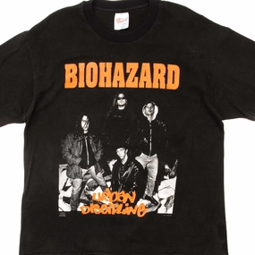 VINTAGE BIOHAZARD TEE SHIRT 1992 SIZE LARGE MADE IN USA Stain Resistant Tight fit sexiness