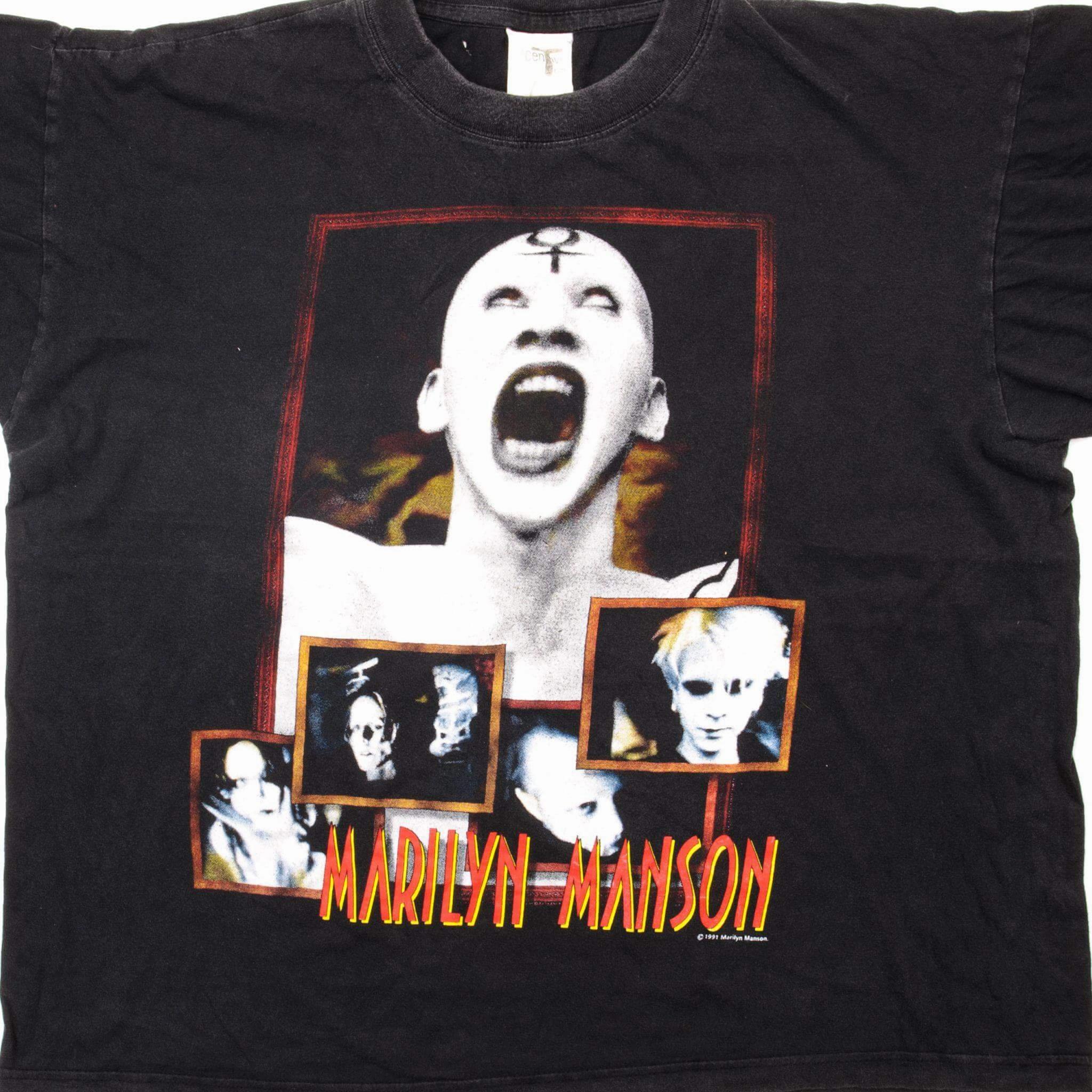 VINTAGE MARILYN MANSON TEE SHIRT 1991 SIZE LARGE Active Outfit Style