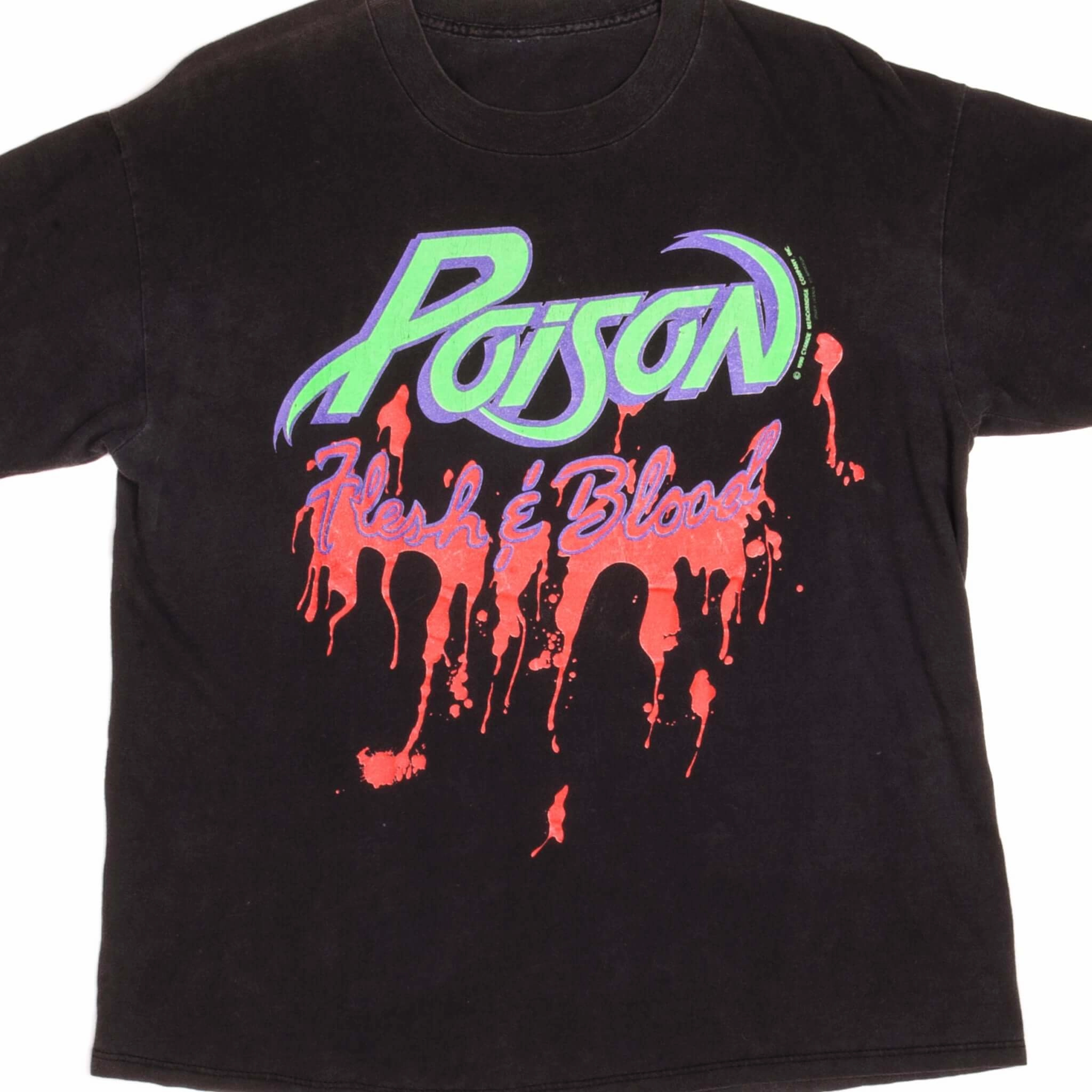 Ultimate Wear Flexible Collar VINTAGE POISON FLESH AND BLOOD ALBUM TEE SHIRT 1990 SIZE LARGE