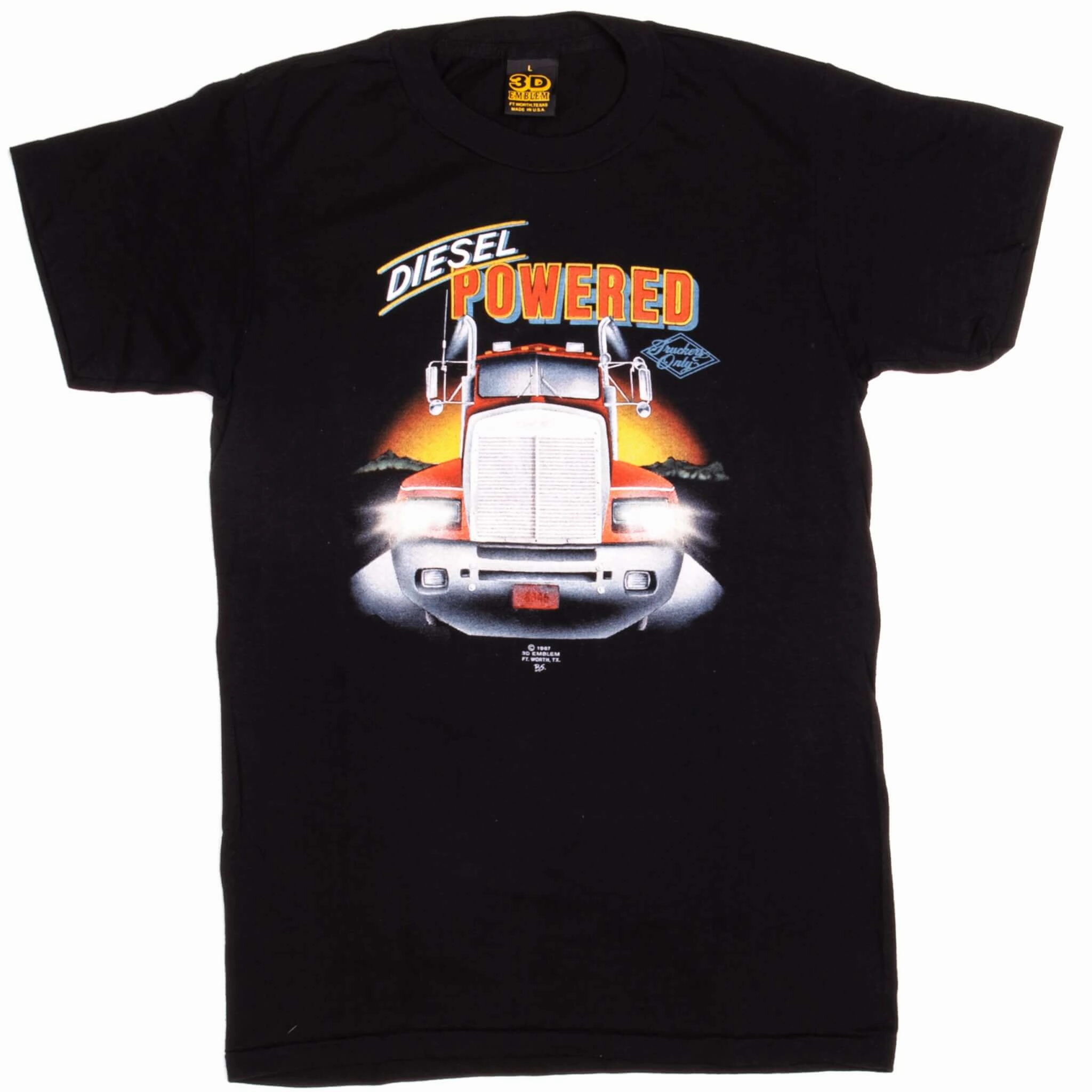 ReinforcedHems Chilly Day Comfort VINTAGE 3D EMBLEM TRUCKERS ONLY TEE SHIRT 1987 SIZE SMALL MADE IN USA