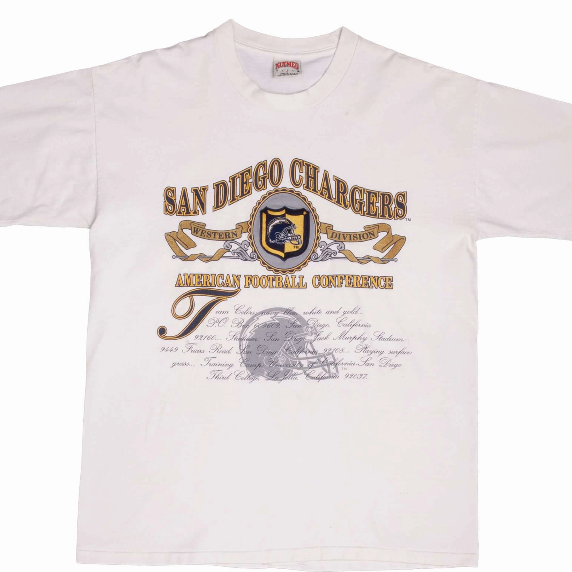 VINTAGE NFL SAN DIEGO CHARGERS  EMBROIDERED TEE SHIRT 1990S SIZE XL MADE IN USA Eco Certified Fiber