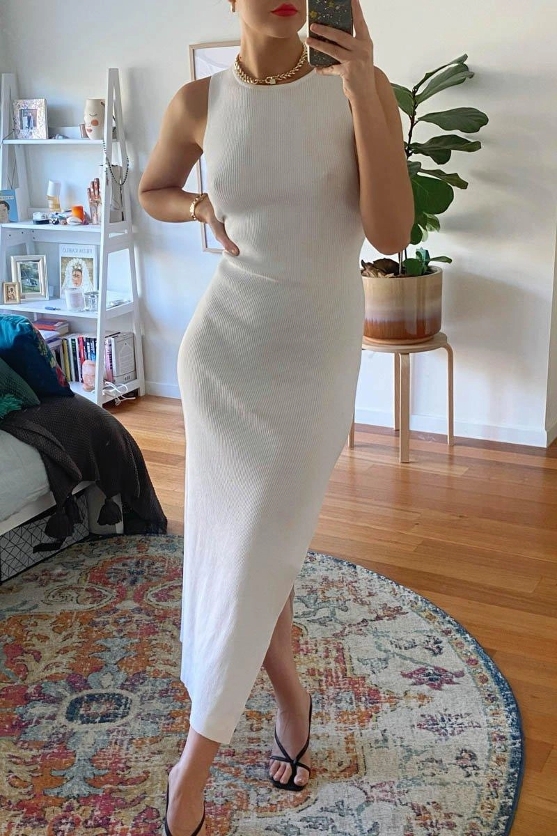 Comfortable and Chic Smart Style Mish Ribbed Maxi Dress - White