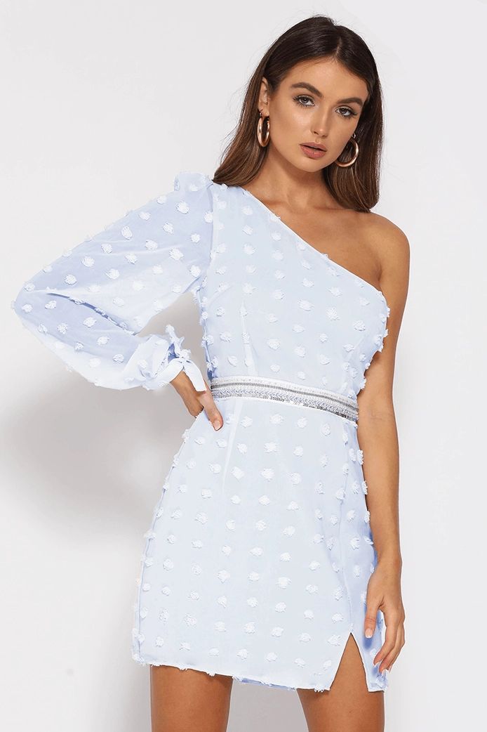 Sleek Waist Design Fit Edge Detail Alira Mini Dress - Sky Blue