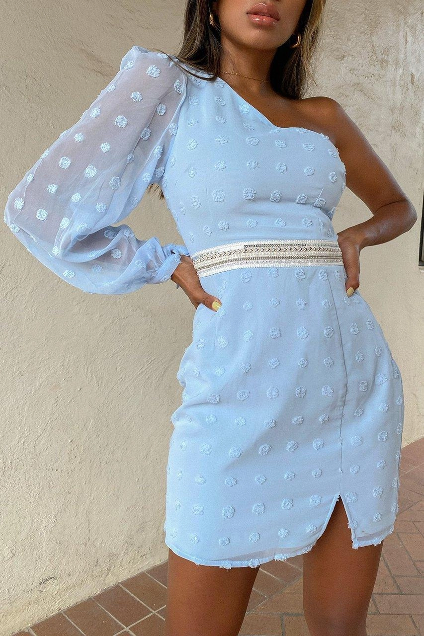 Alira Mini Dress - Sky Blue Sage Detail Trendy Wearable