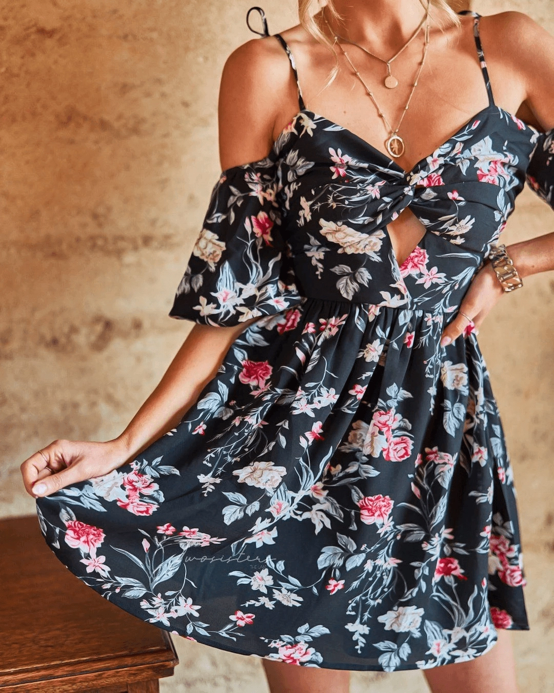 Alessandra Dress - Black Light Coral