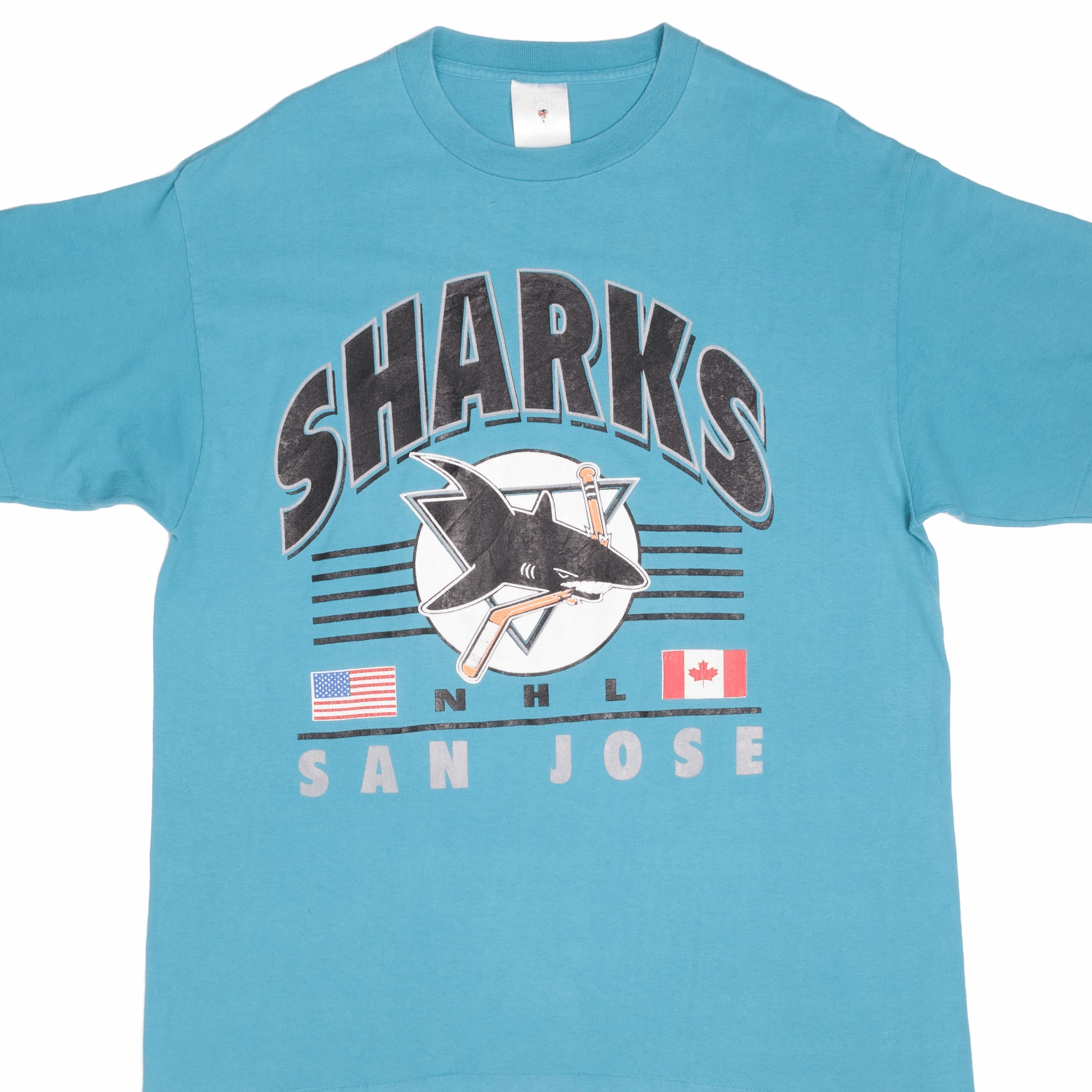 TemperatureControl Fabric VINTAGE NHL SAN JOSE SHARKS TEE SHIRT 1990S SIZE XL MADE IN USA