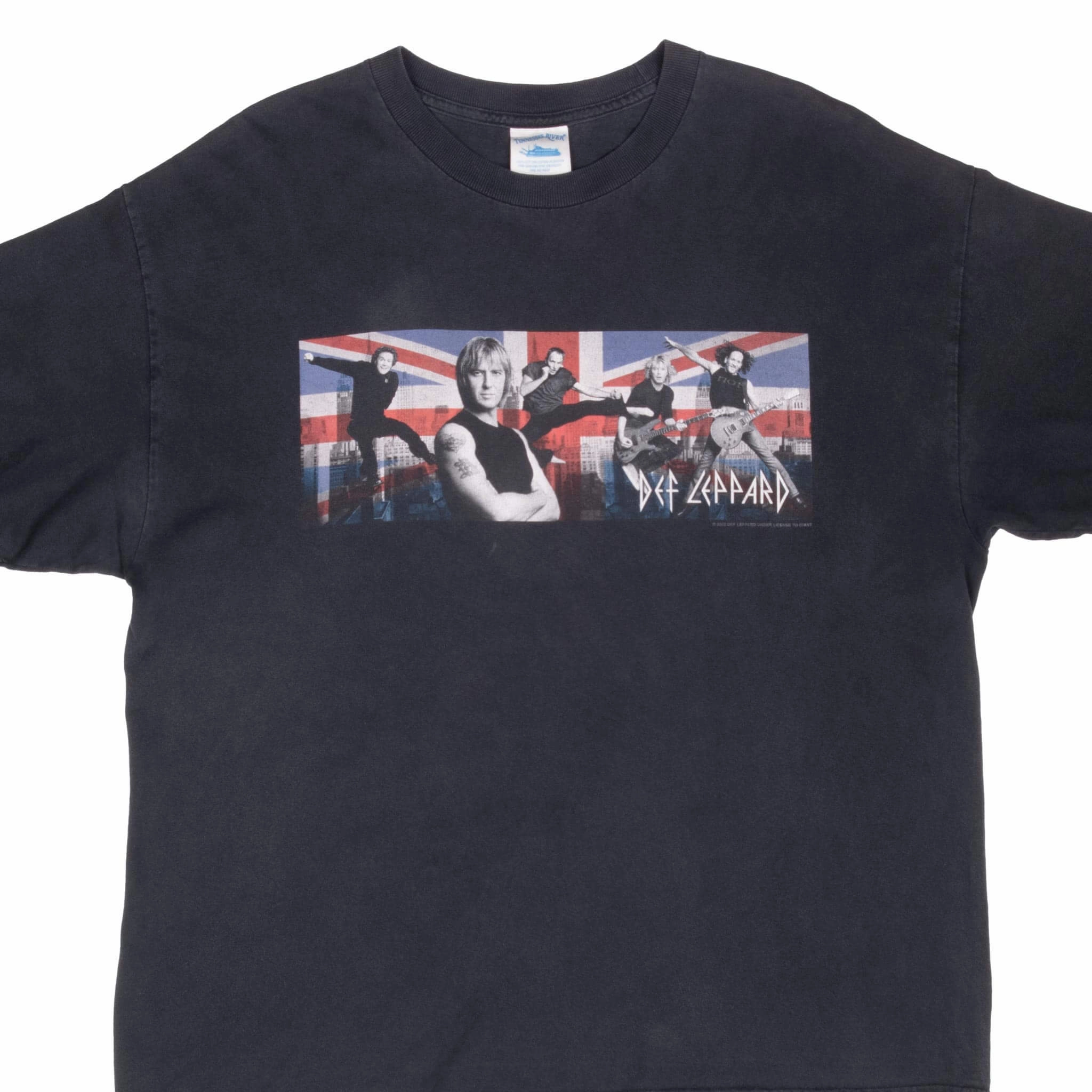 VINTAGE DEF LEPPARD UNION JACK 2002 BLACK TEE SHIRT XL Vintage authenticity Performance Fit