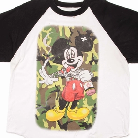 VINTAGE MICKEY MOUSE BOOTLEG DRUNK AND HIGH RAGLAN TEE SHIRT 1980s SIZE XL Non Irritating Tags