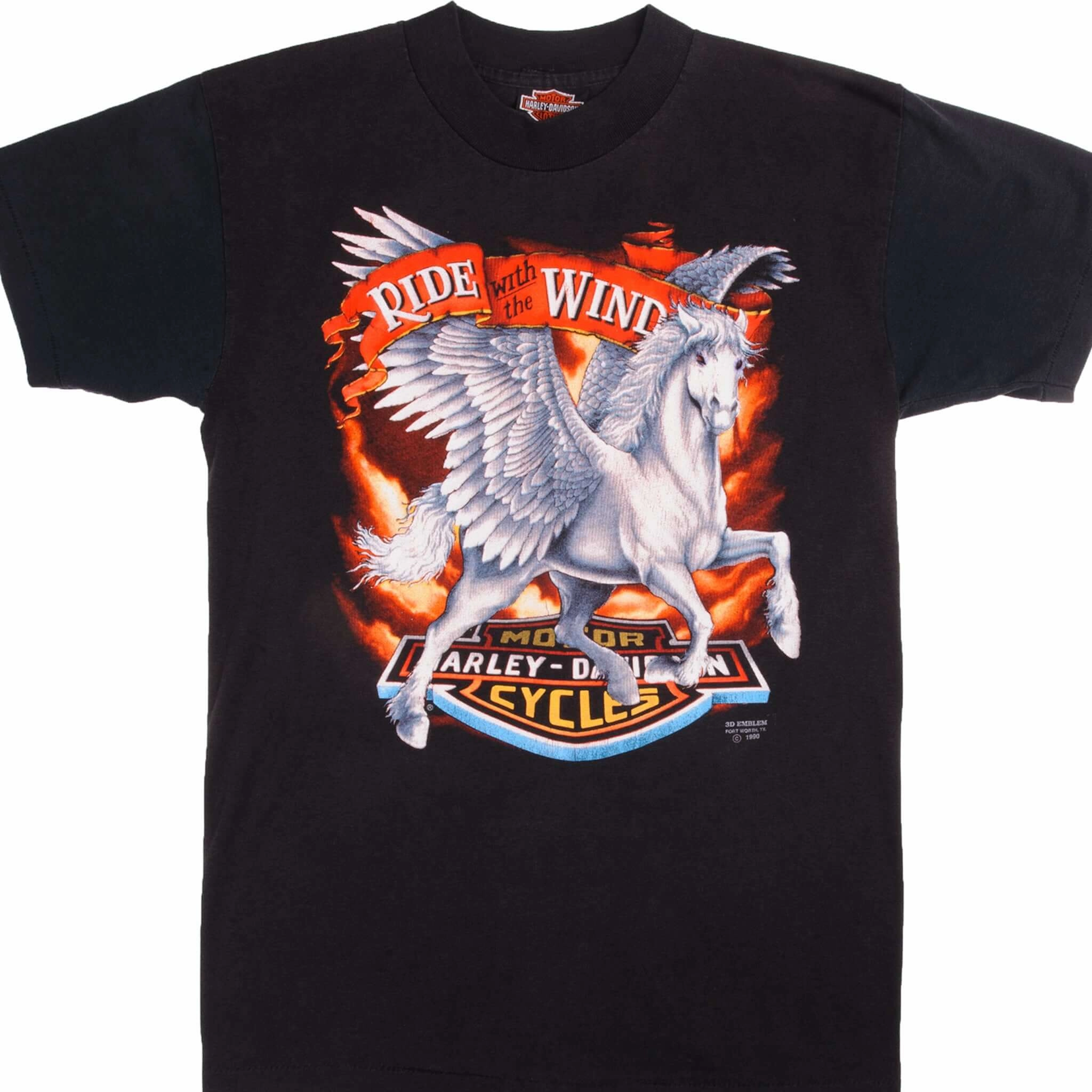 FadeResistant VINTAGE 3D EMBLEM HARLEY DAVIDSON TEE SHIRT 1990 SIZE MEDIUM MADE IN USA