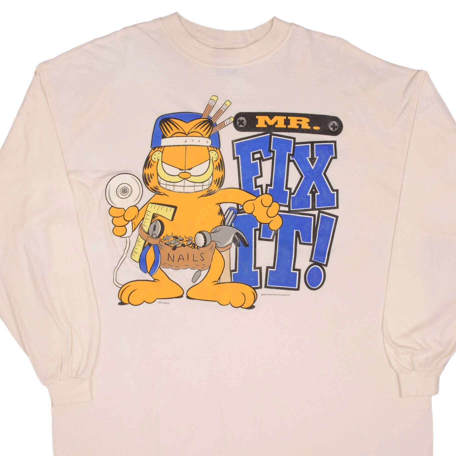 Flexible Design Seam Free Shoulders VINTAGE GARFIELD MR  FIX IT 1990S LONG SLEEVE TEE SHIRT SIZE 2XL