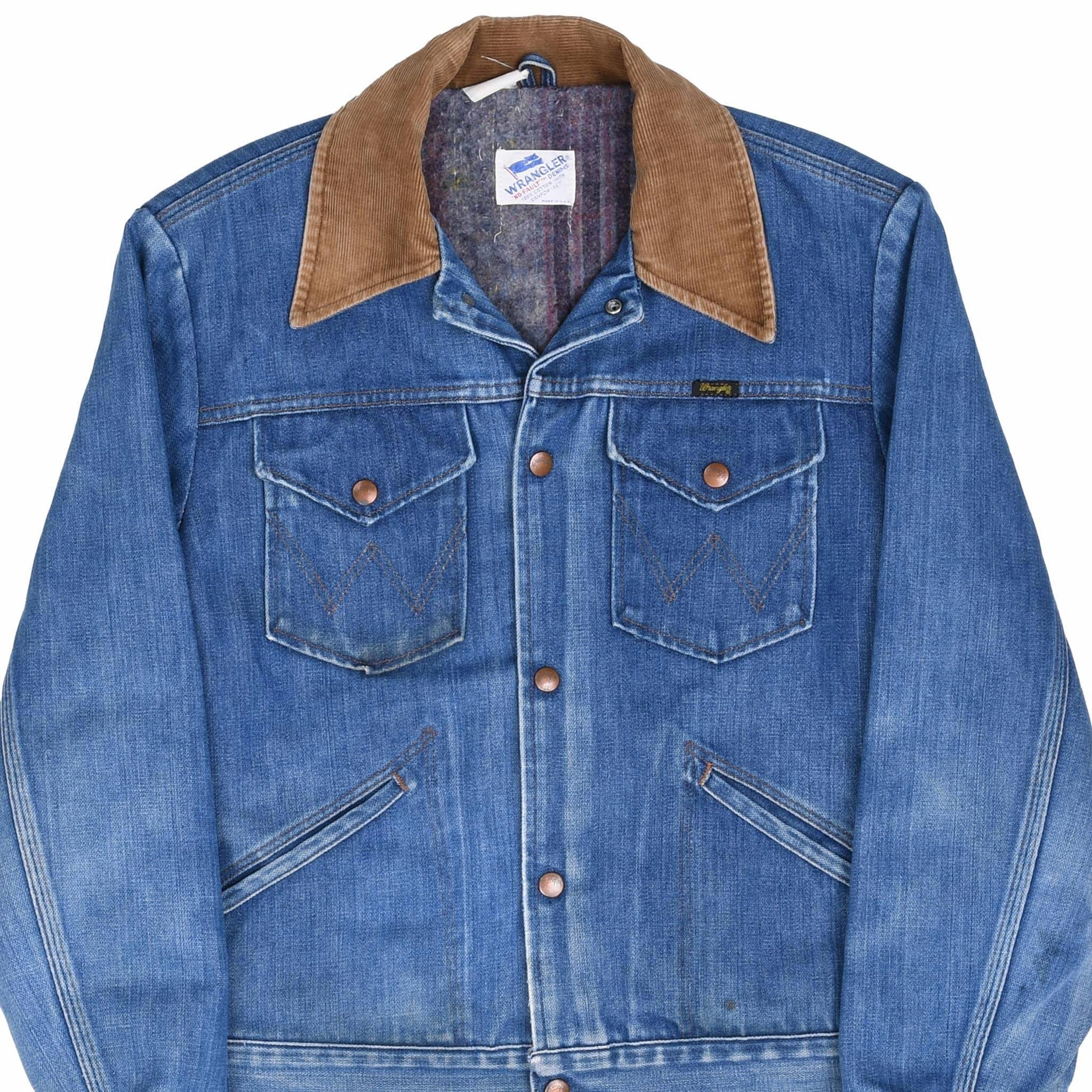 VINTAGE WRANGLER BLANKET LINED NO FAULT DENIM JACKET 1970S SIZE 38 MADE IN USA Sporty Shield