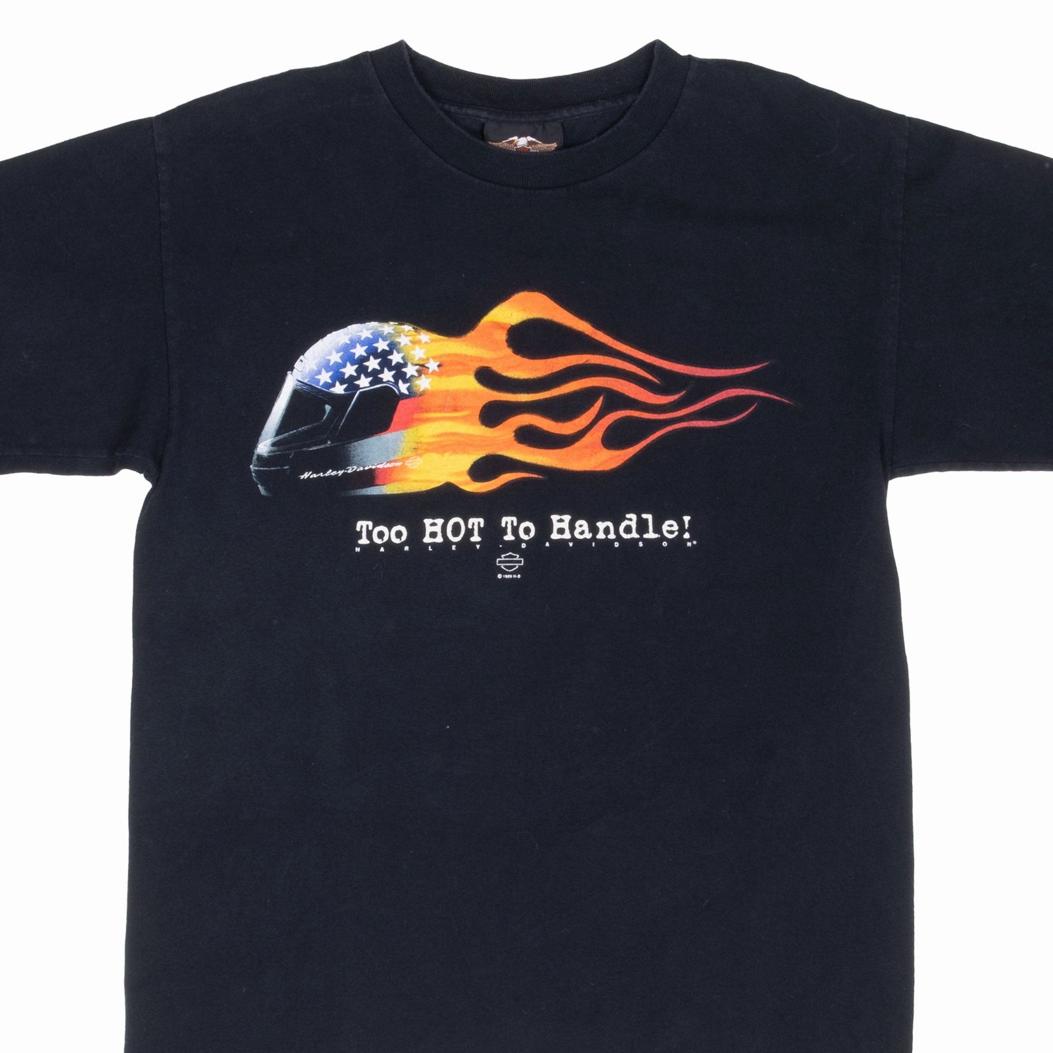 VINTAGE HARLEY DAVIDSON TOO HOT TO HANDLE 1999 TEE SHIRT MEDIUM MADE IN USA Easy Wear Look