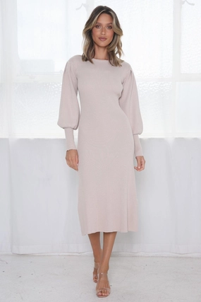 Pure Shape Relaxed and Elegant Lori Bell Sleeve Dress - Beige
