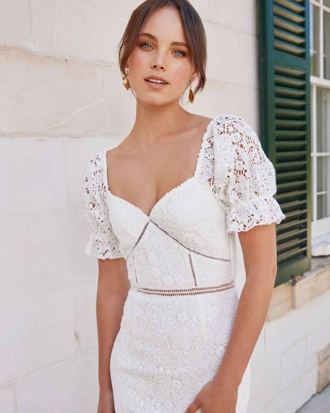 Flared shape Evening Chic Ellington Lace Dress - White