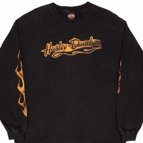 VINTAGE HARLEY DAVIDSON FLAME LONG SLEEVE TEE SHIRT 2009 SIZE XL MADE IN USA Minimalistic Wear Breathable Active Wear