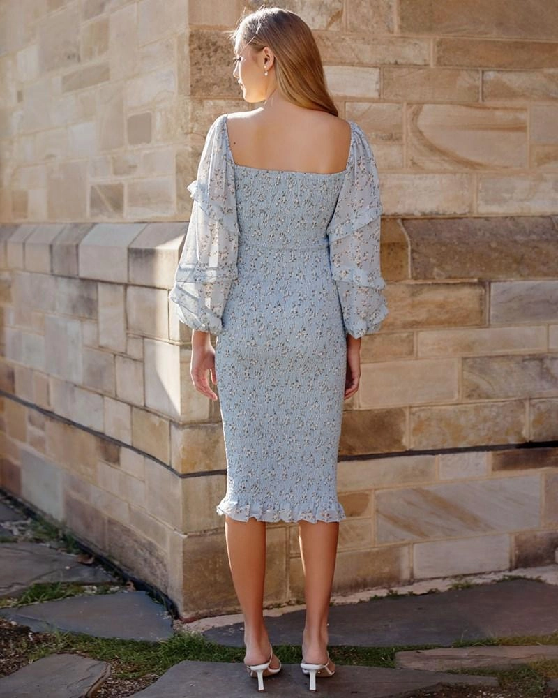 Gathered-Detail Practical-Style Ena Dress - Baby Blue