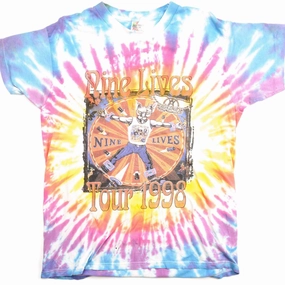 VINTAGE TIE DYE AEROSMITH NINE LIVES TOUR TEE SHIRT 1998 SIZE LARGE MADE IN USA Garment Washed Texture
