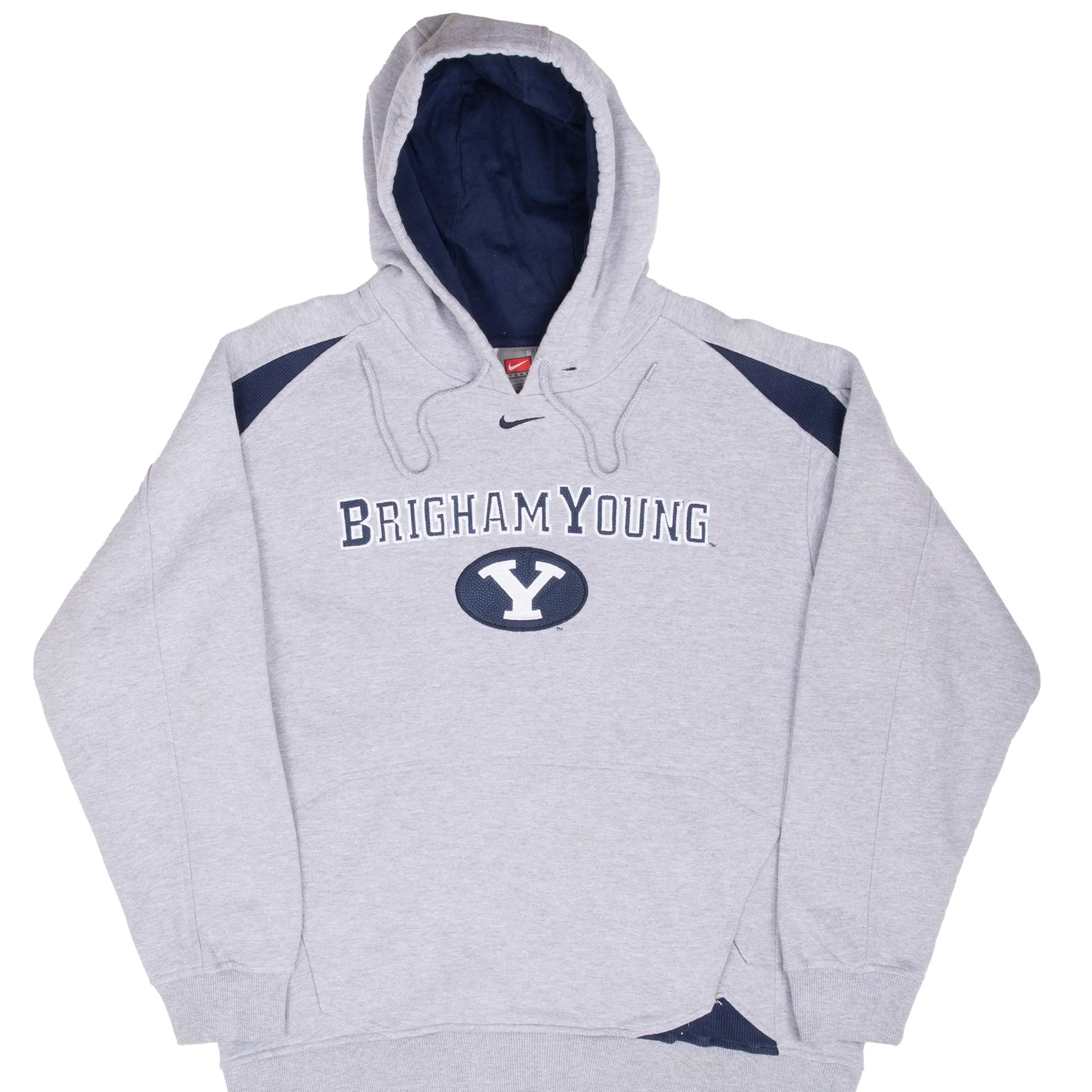 VINTAGE NIKE NCAA BYU BRIGHAM YOUNG GREY HOODIE SWEATSHIRT 2000S SMALL wedding guest wear goes with boots