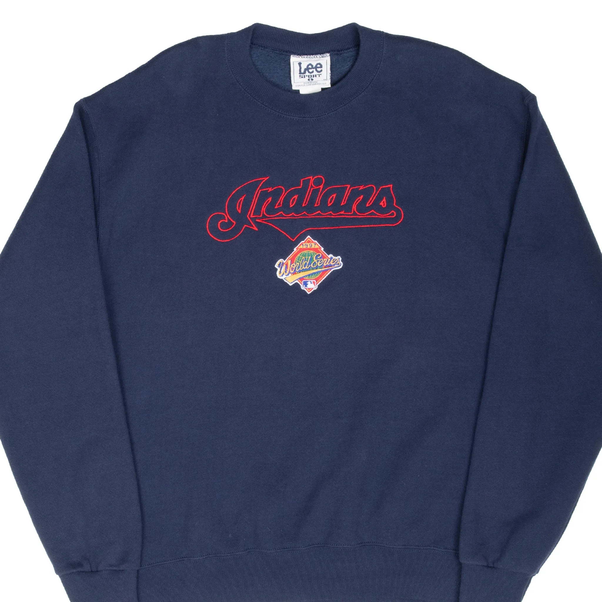 VINTAGE MLB CLEVELAND INDIANS WORLD SERIES 1997 EMBROIDERED SWEATSHIRT LARGE Cozy Layers Daily Bold