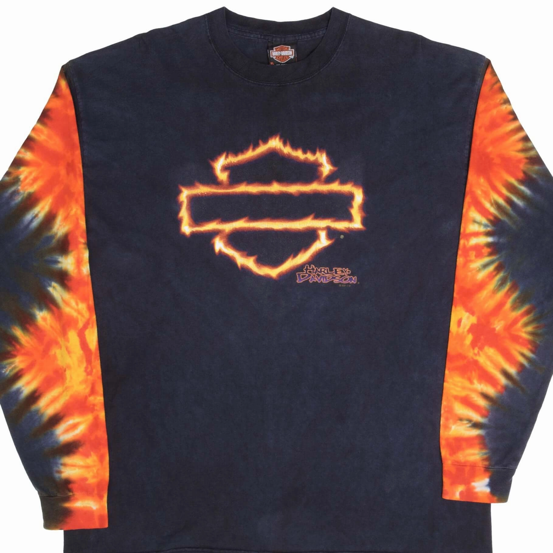 Effortless Look Ribbed Collar Design VINTAGE HARLEY DAVIDSON TIE DYE LONG SLEEVES TEE SHIRT 2001 XL MADE IN USA