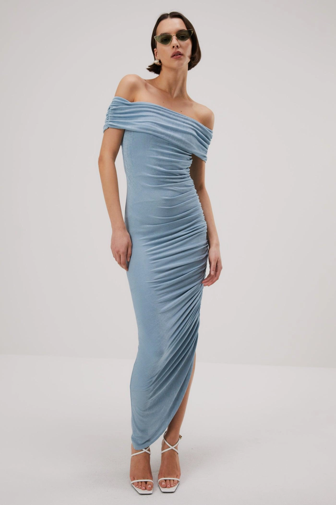 Misha Keoni Slinky Jersey Midi Dress - Sterling Blue Luxurious Feel