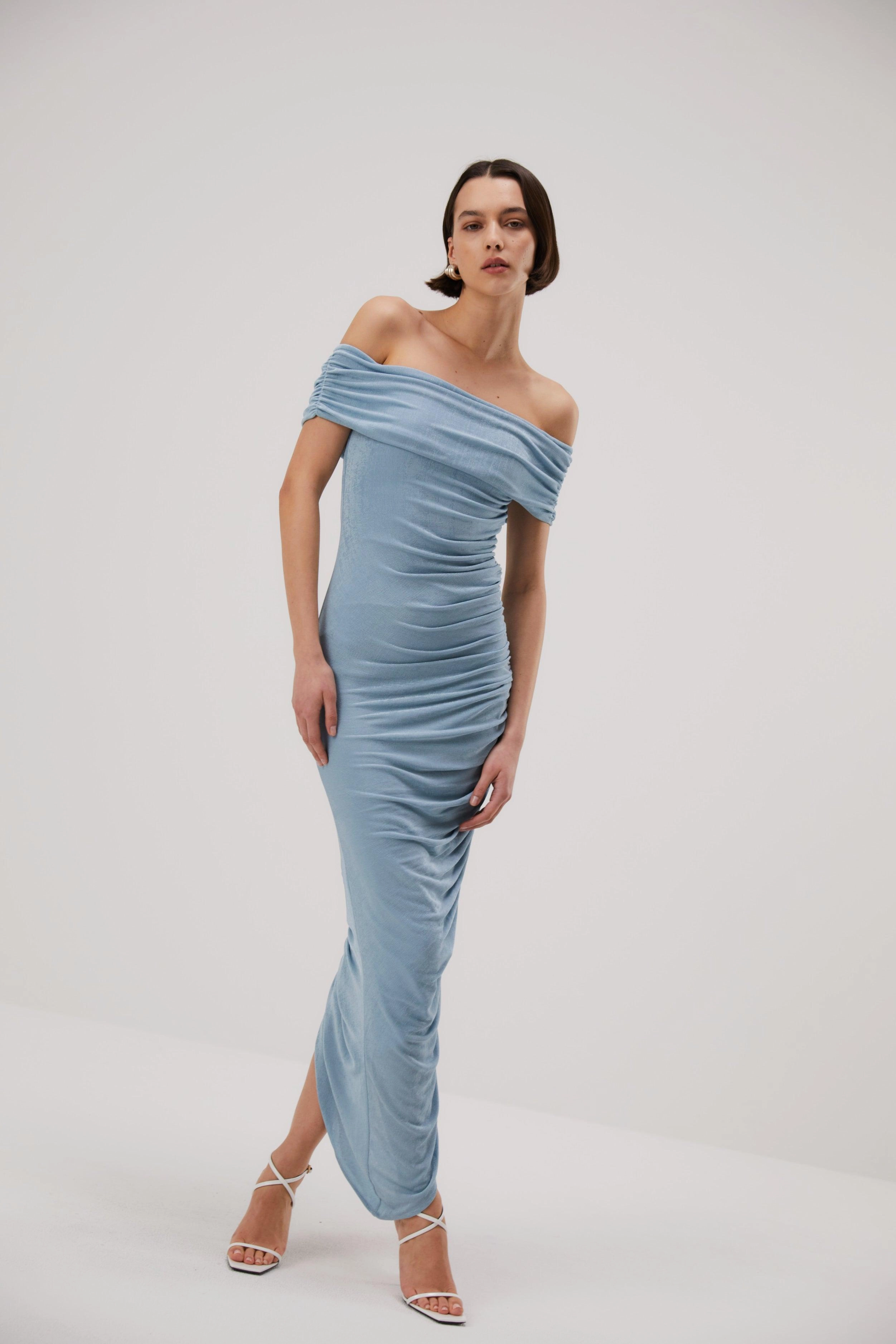 Quick Elegance Chic Casual Wear Misha Keoni Slinky Jersey Midi Dress - Sterling Blue