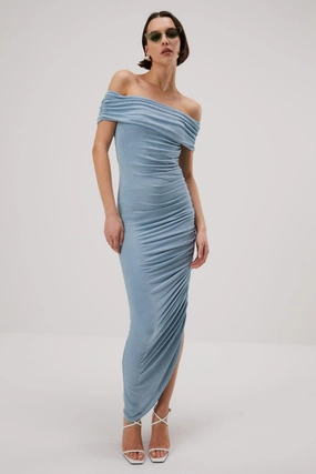 Misha Keoni Slinky Jersey Midi Dress - Sterling Blue Luxurious Feel