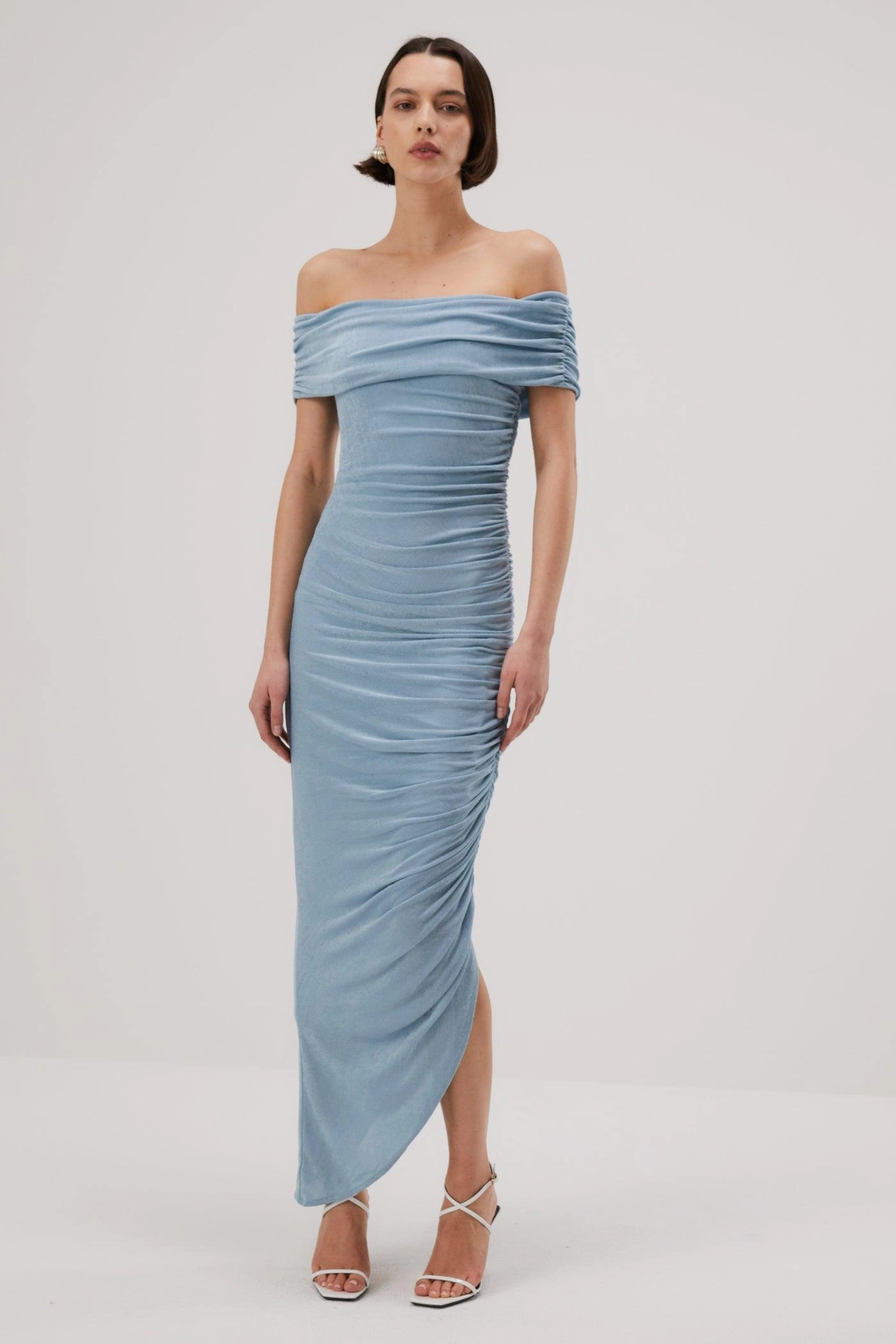 Dreamy Touch Soft Vibes Misha Keoni Slinky Jersey Midi Dress - Sterling Blue