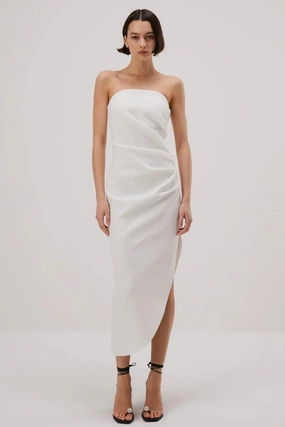 Misha Audrina Bonded Crepe Midi Dress - Ivory Movement Feel Wrinkle-Free-Finish