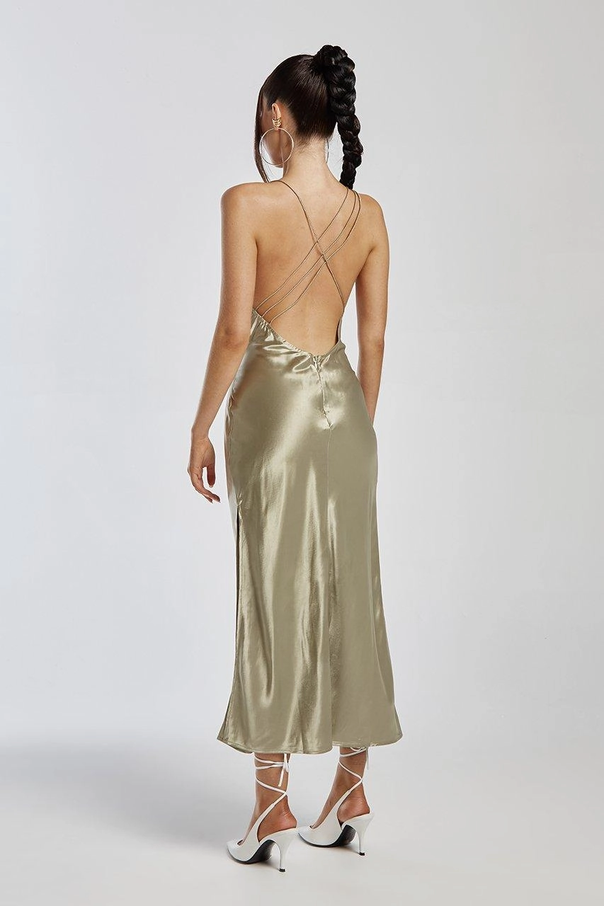 button detail Cocktail Ready Sariah Slip Dress - Sage