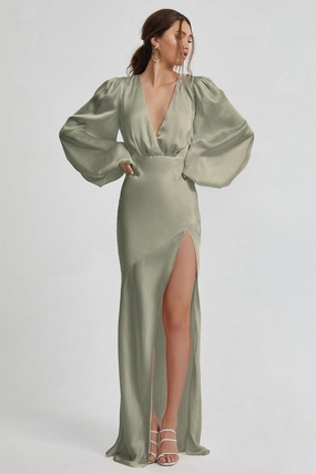 Minimalist Design Soft Lines India Dress - Sage