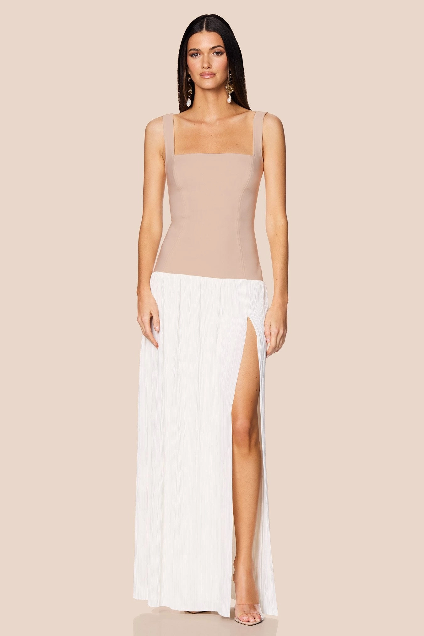 Contemporary Style Nookie Desiree Square Neck Maxi Dress - Nude/White