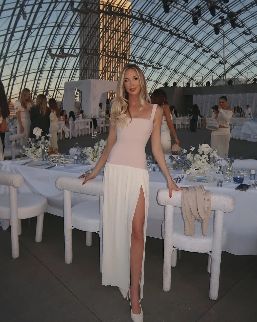 Dew Tone Pink Glow Nookie Desiree Square Neck Maxi Dress - Nude/White