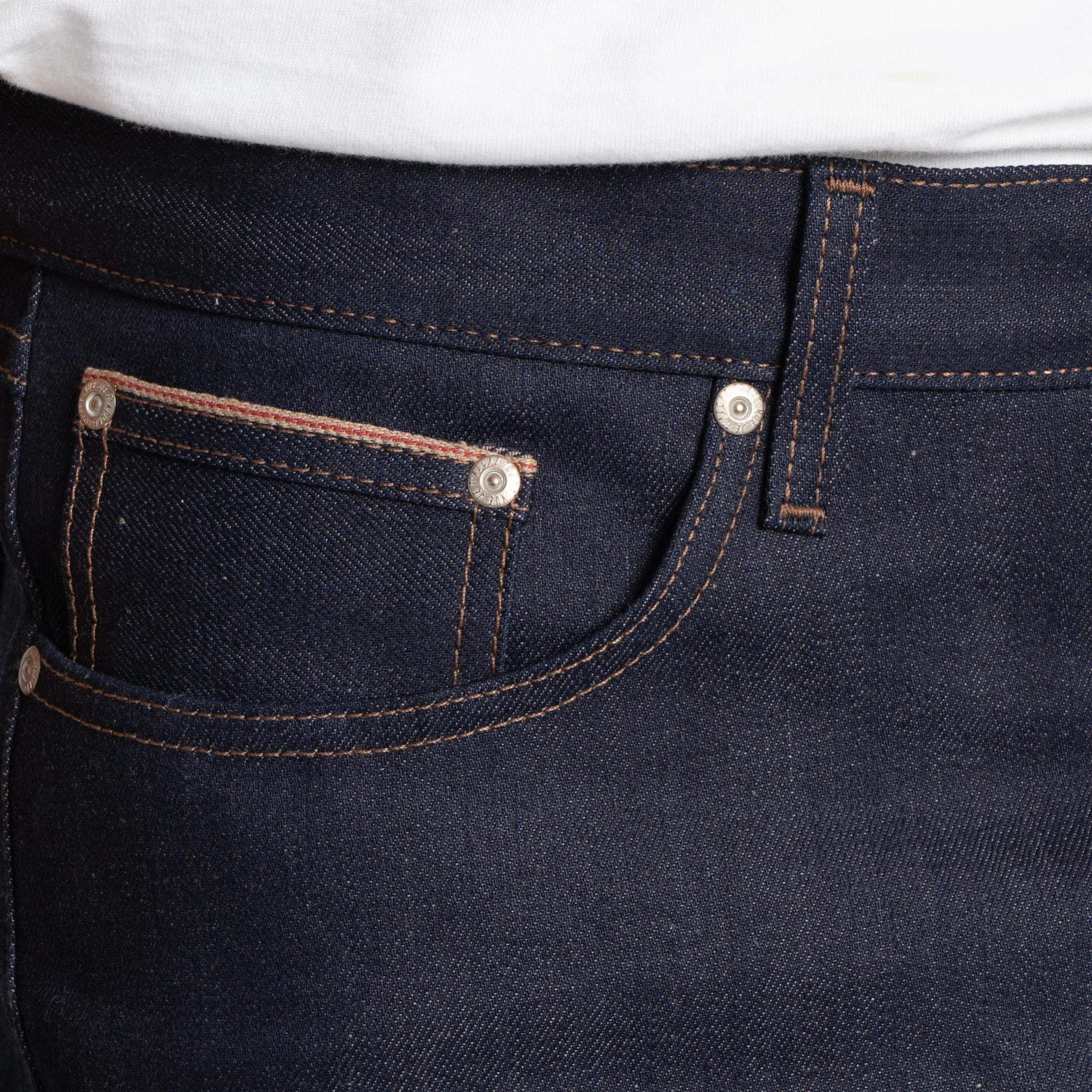 Classic Five Pocket Design abrasion resistant coating True  Guy - Coffee Dye Selvedge - Indigo