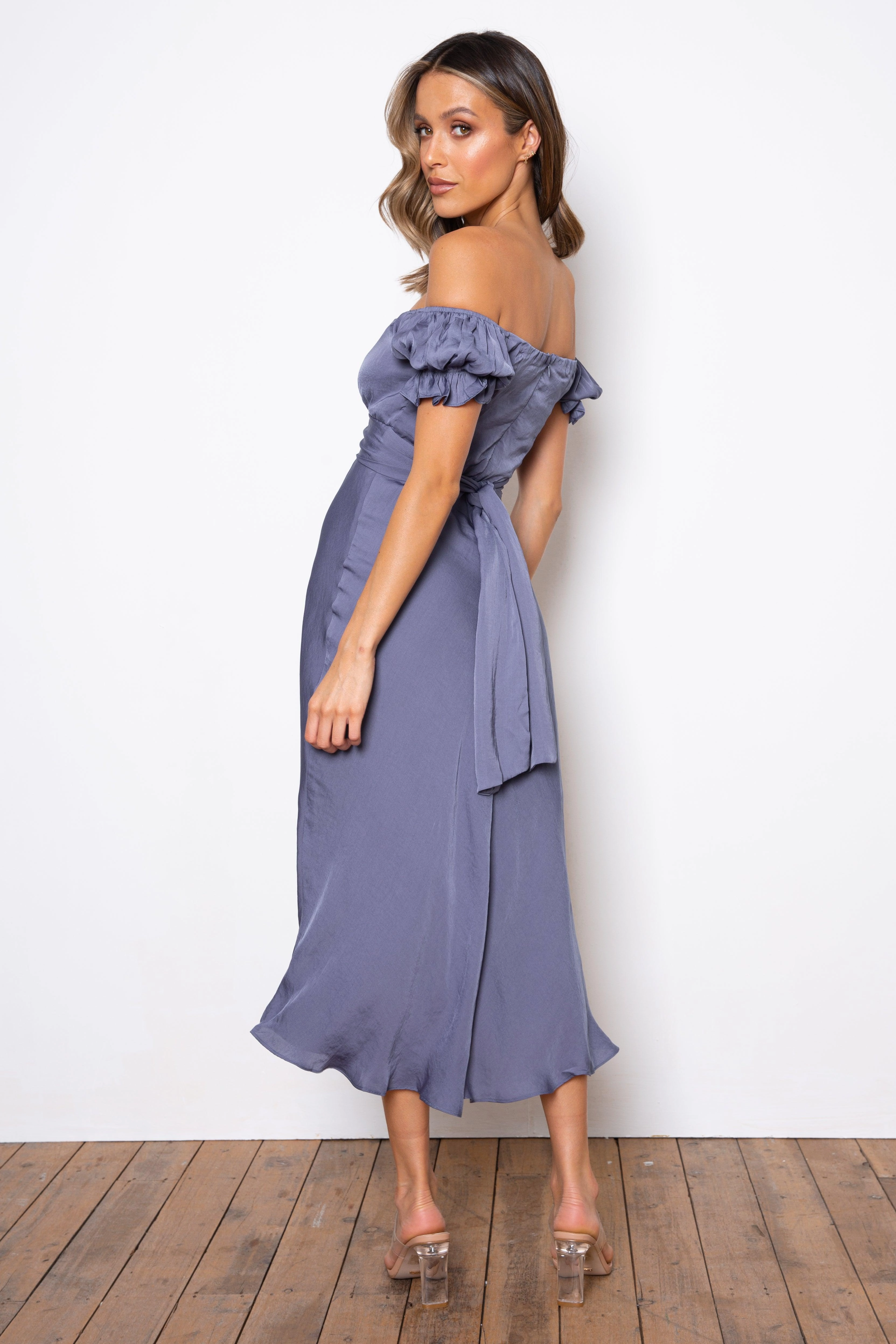 Samantha Dress - Steel Blue Wrap-Style