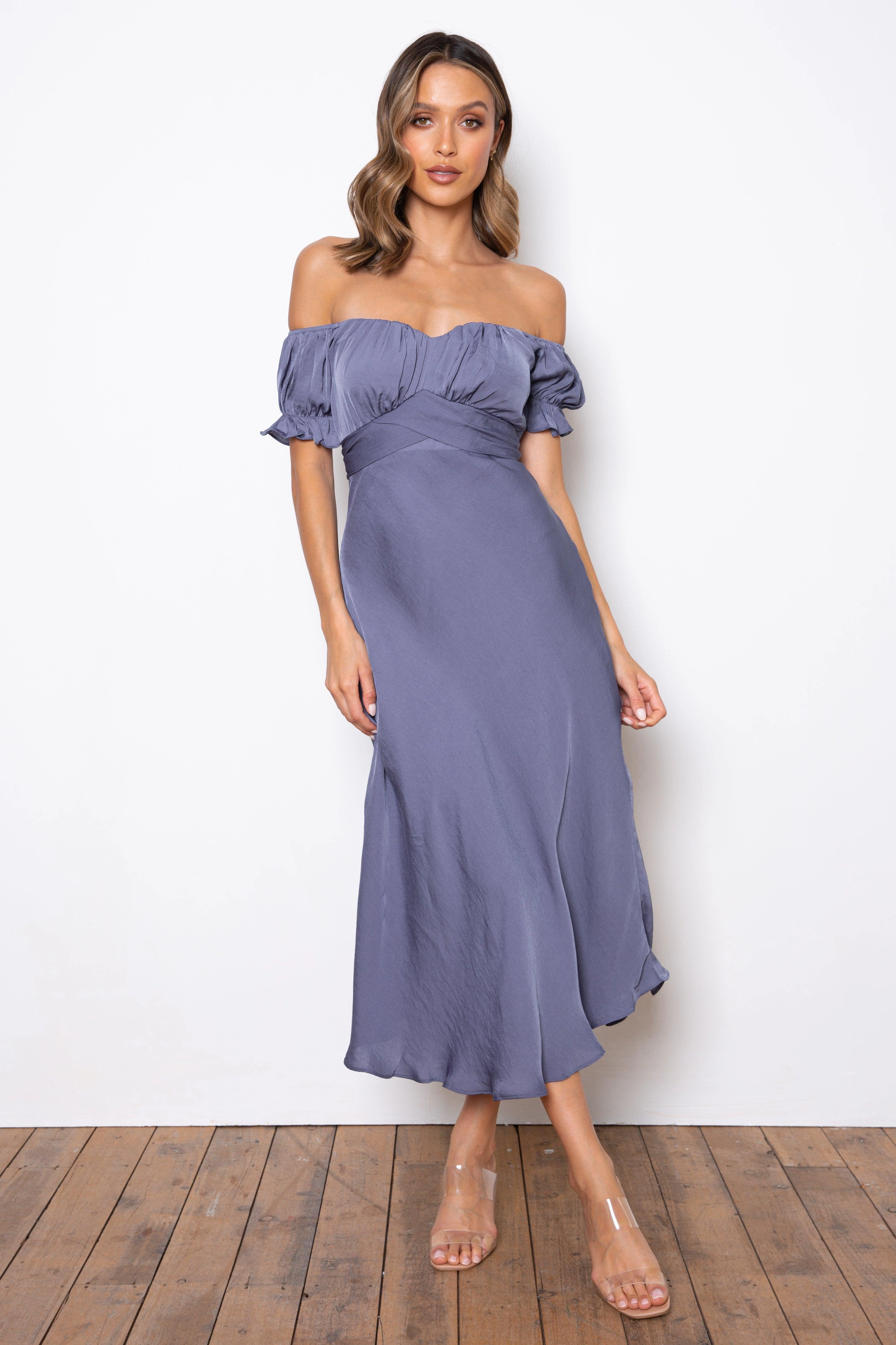 Low-Waist Sleek Form Samantha Dress - Steel Blue