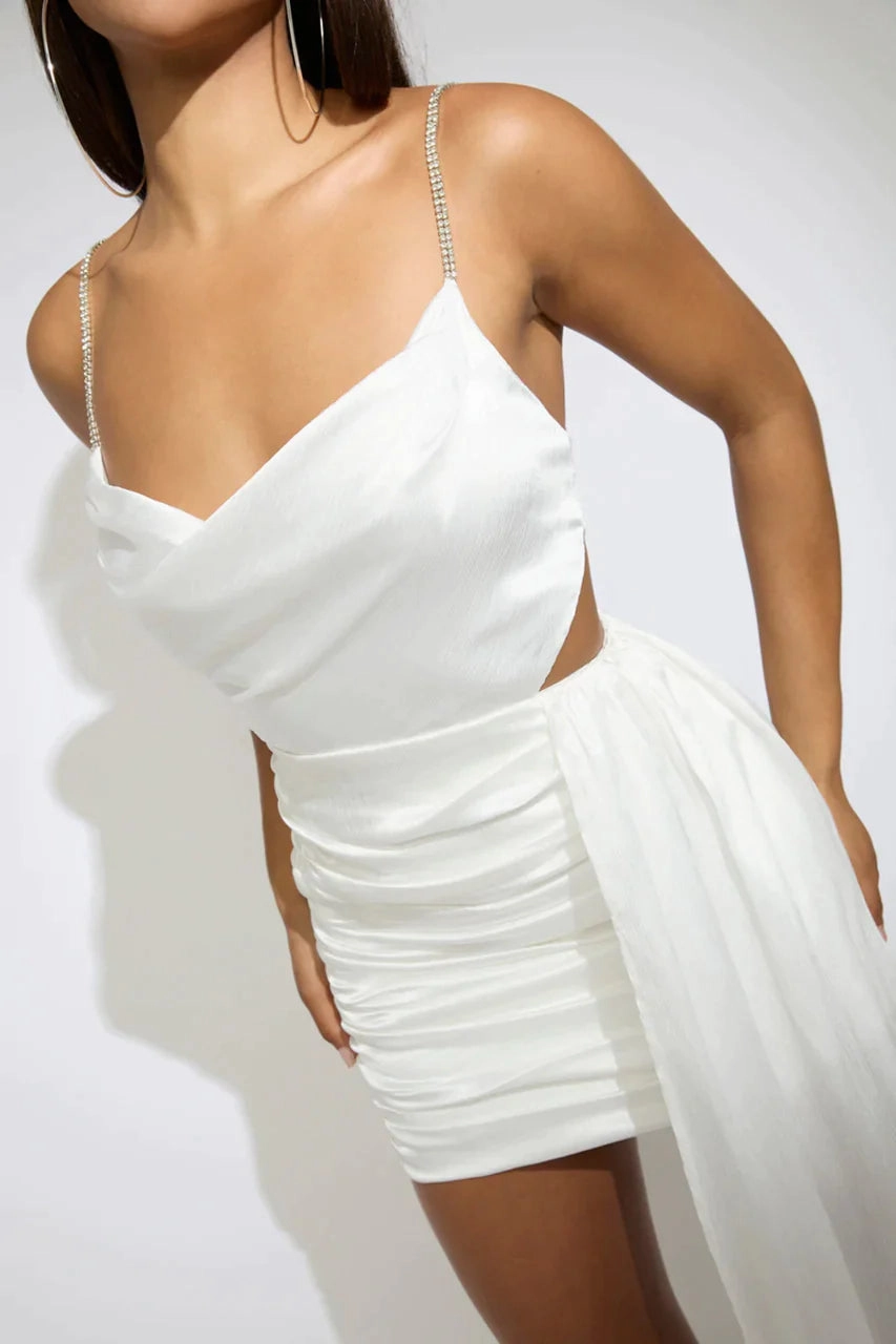 Blanc Mini Dress - White Flawless Waistband Fit Garden-Party