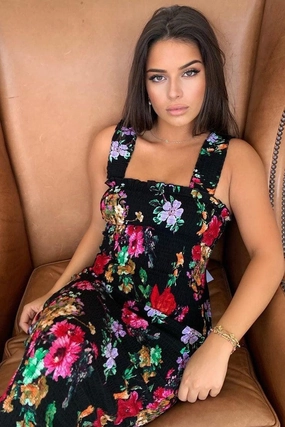 Satin-Edge Tina Dress - Black Floral