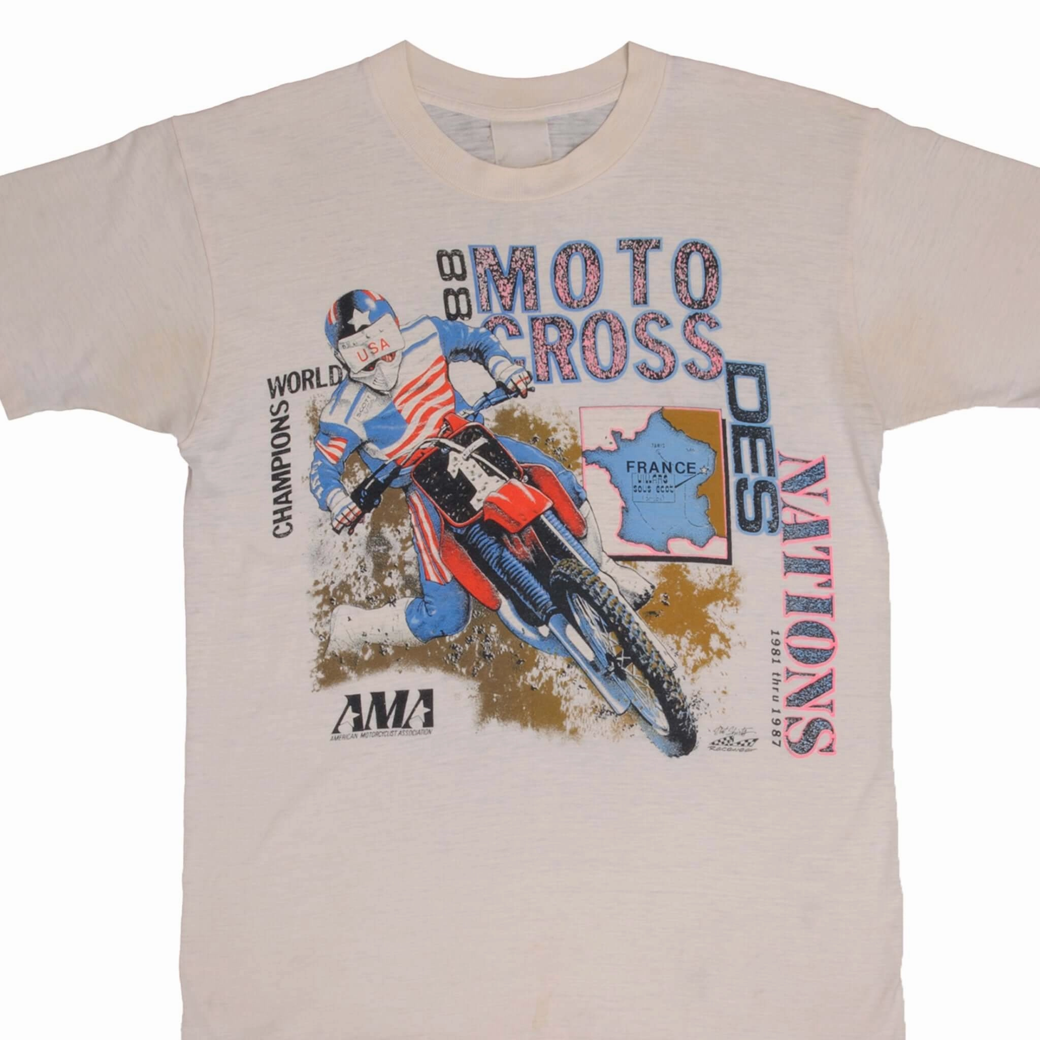 Vintage Style VINTAGE AMA MOTOCROSS TEAM USA NATIONS TOUR FRANCE 1987 TEE SHIRT MEDIUM