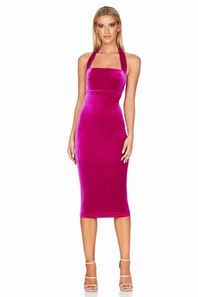 Nookie Vera Velvet Midi Dress - Fuchsia Smart Fabric