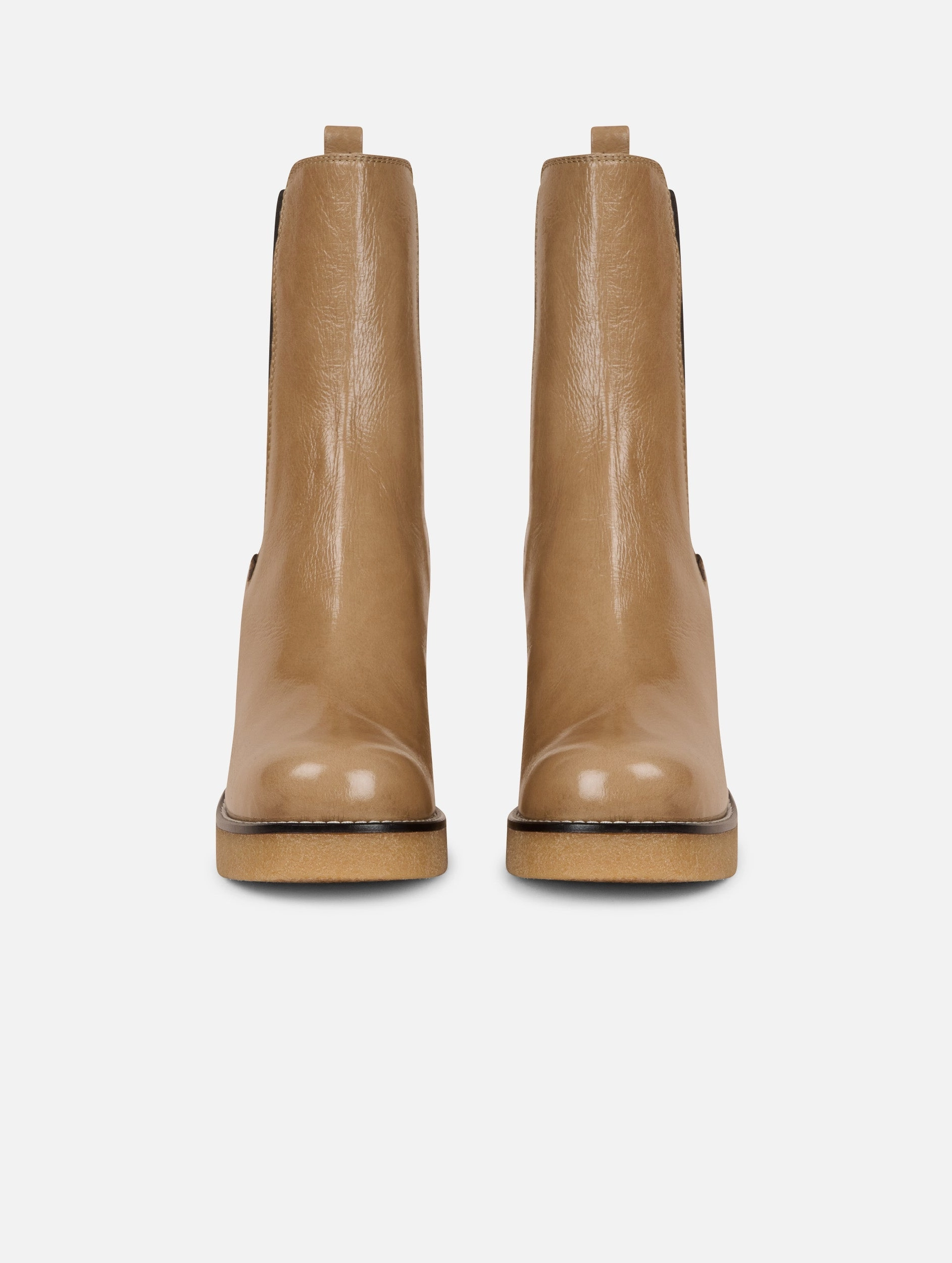 Boots ??lastiqu??s en cuir verni beige Ultra Comfort