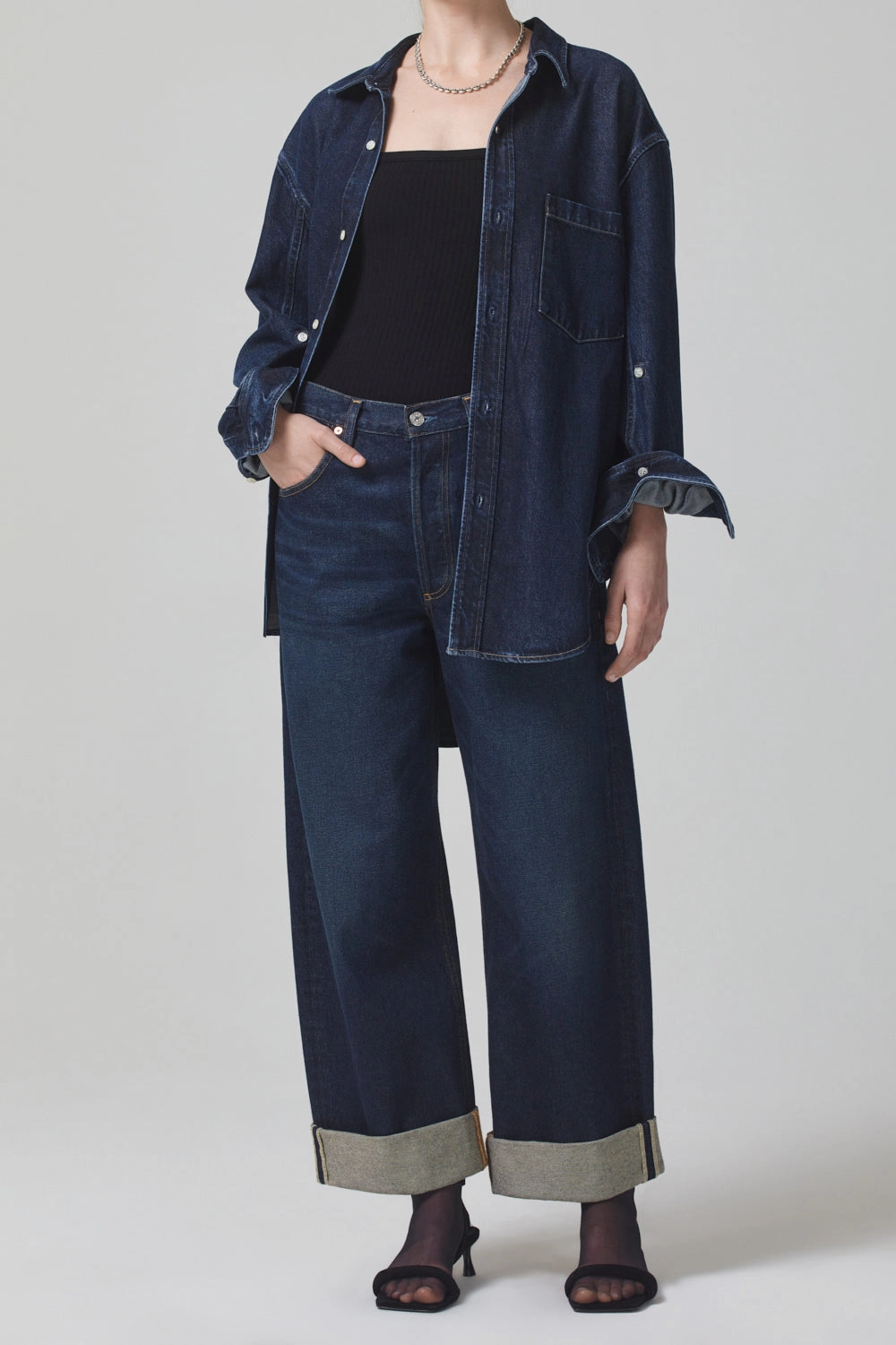 Basic Fashion Stretch Free Fit Ayla Baggy Cuffed Crop