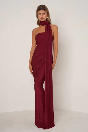 Gabriella Dress - Cherry Red Sleek Draping