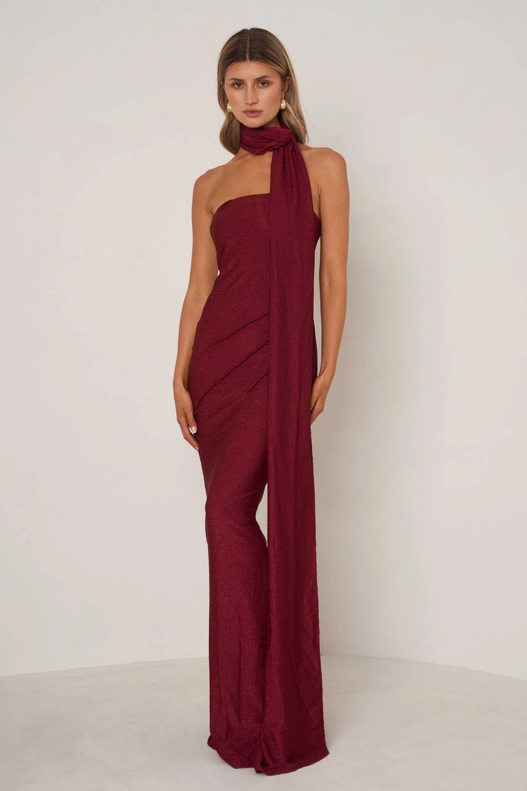 Gabriella Dress - Cherry Red Sleek Draping