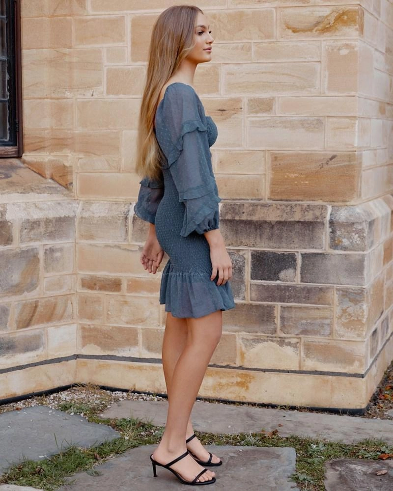 Gail Dress - Steel Blue Soft Silhouette Satin Touch