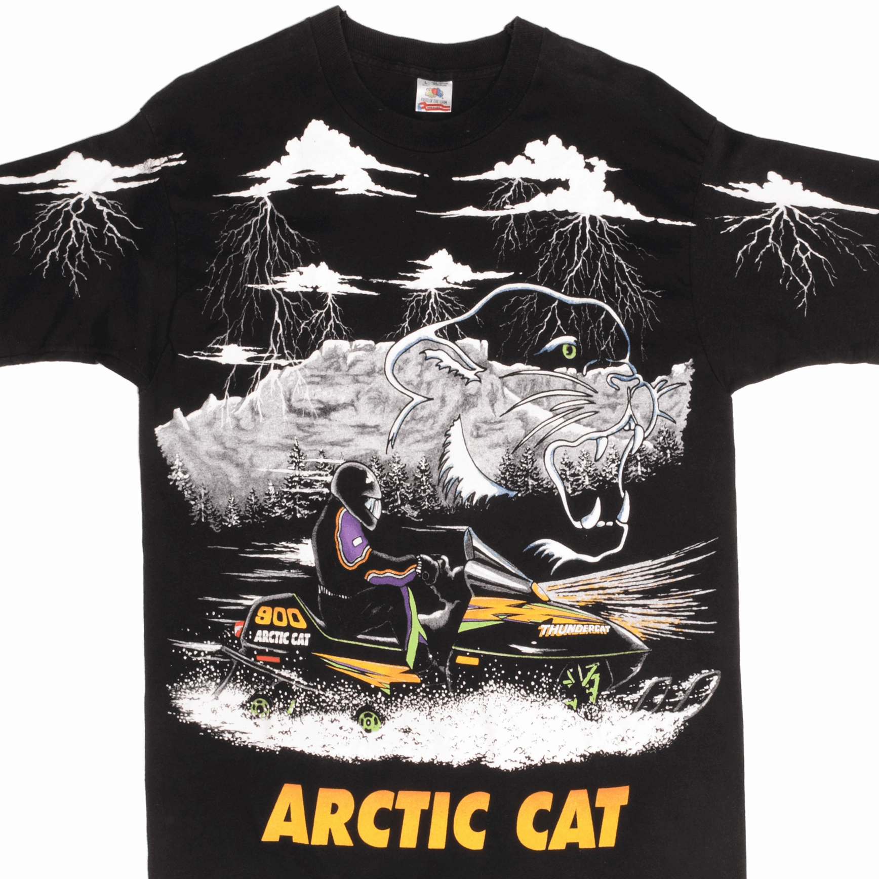 Street Casual Look VINTAGE ALL OVER PRINT ARCTIC CAT SNOW MOBILE TEE SHIRT 1990S MEDIUM MADE USA